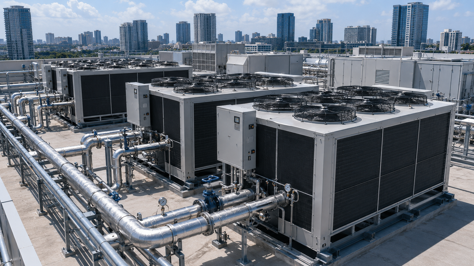 Completed HVAC duct installation in a warehouse facility