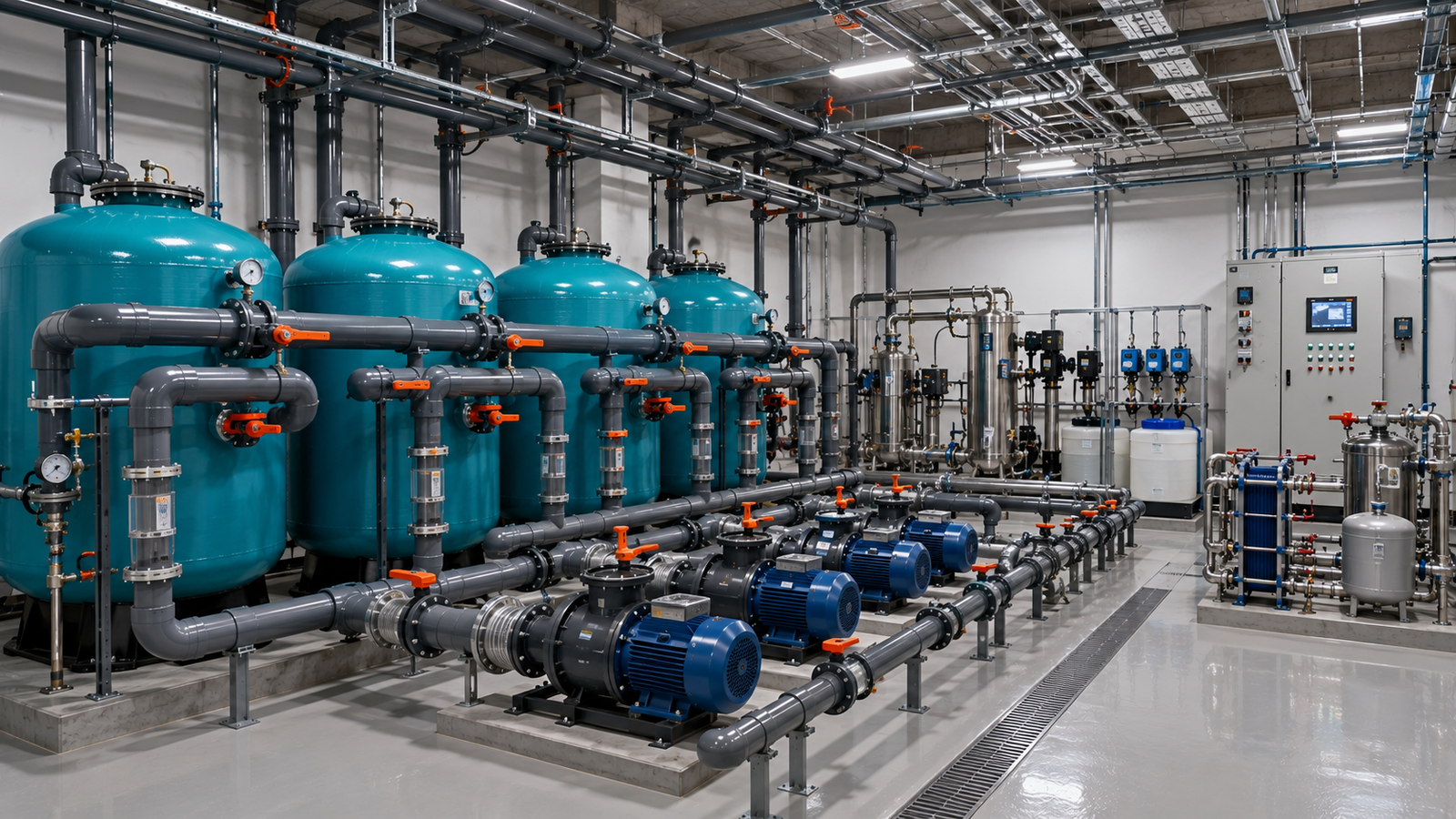 Swimming pool water recirculation and filtration piping