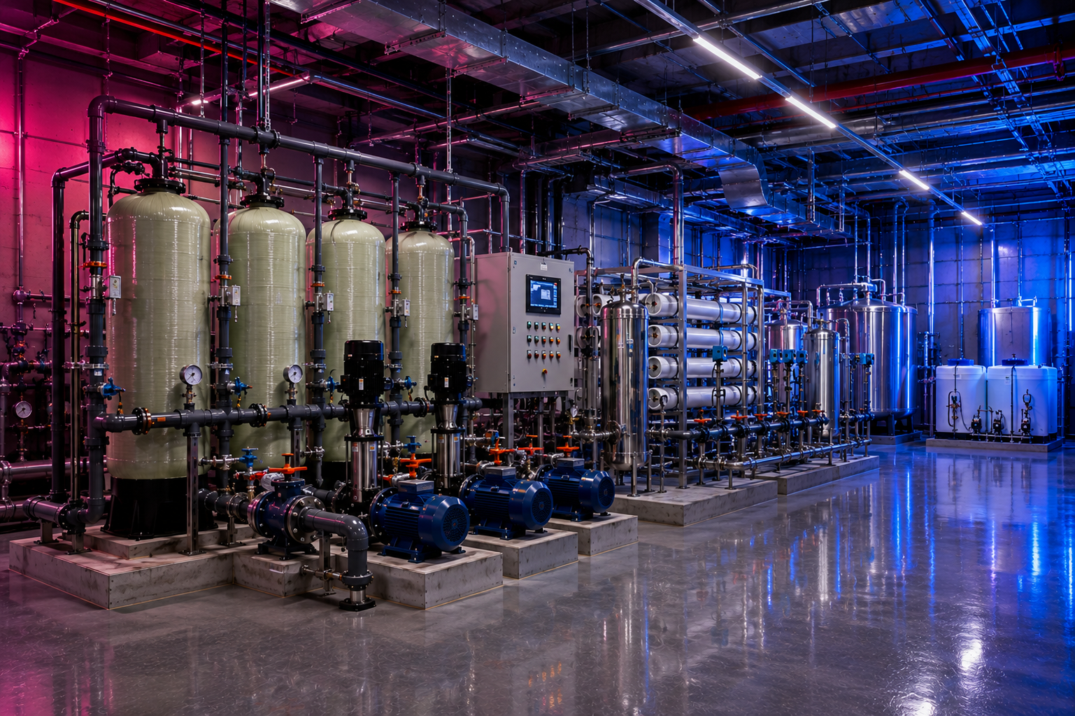 Water treatment and filtration plant layout